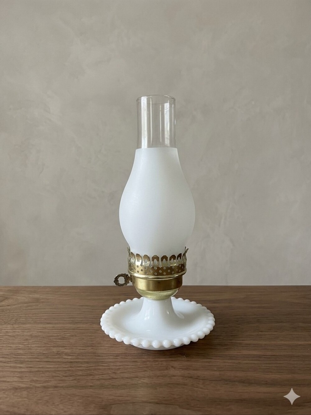 Milk Glass Oil Lamp with Frosted Chimney/Vintage Hobnail Electric Oil Lamp